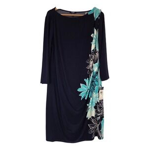 Chaps Sheath Dress Floral Side-Draped Womens 20W Navy Blue NWT $115